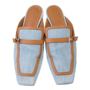 Hermes Light Blue and Tan Mules